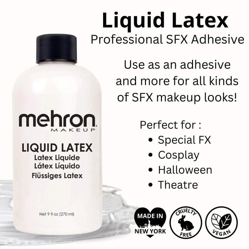 Mehron Makeup Liquid Latex | SFX Makeup | Halloween Latex Makeup | Latex Glue for Skin | Prosthetic Glue 9 fl oz (266 ml) (Clear Flesh) Clear 9 Fl Oz (Pack of 1)